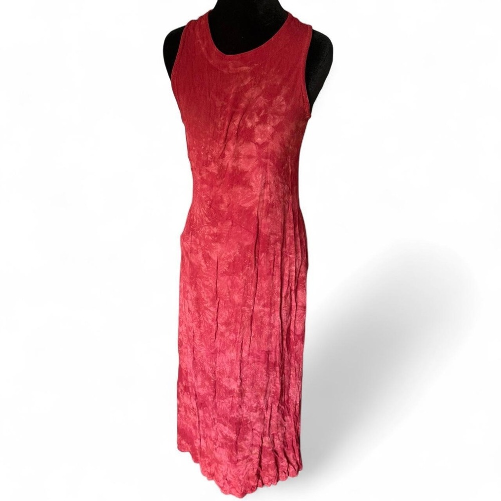 Barbara Lesser Vintage Red Tie Dye Maxi Dress Sleeveless Boho Festival Medium